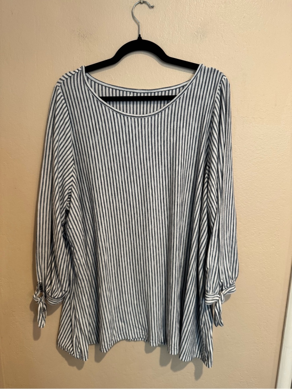 Navy and White Striped Tie-Sleeve Women's Top